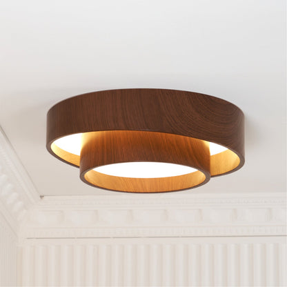 Wavin Ceiling Light Double - Ring Walnut Color