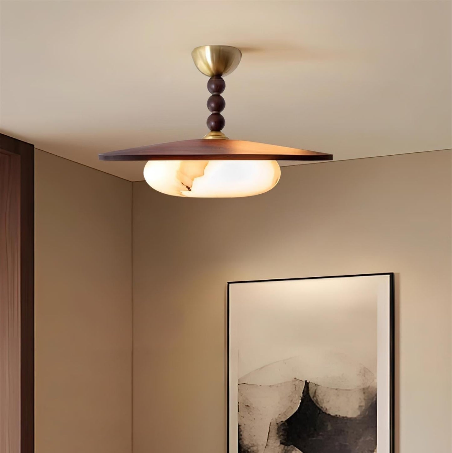 Muto Ceiling Light Walnut Color & White Imitation Alabaster