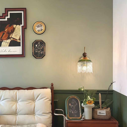 Vintage Tassel Wall Sconce Light with Crystal Fringe