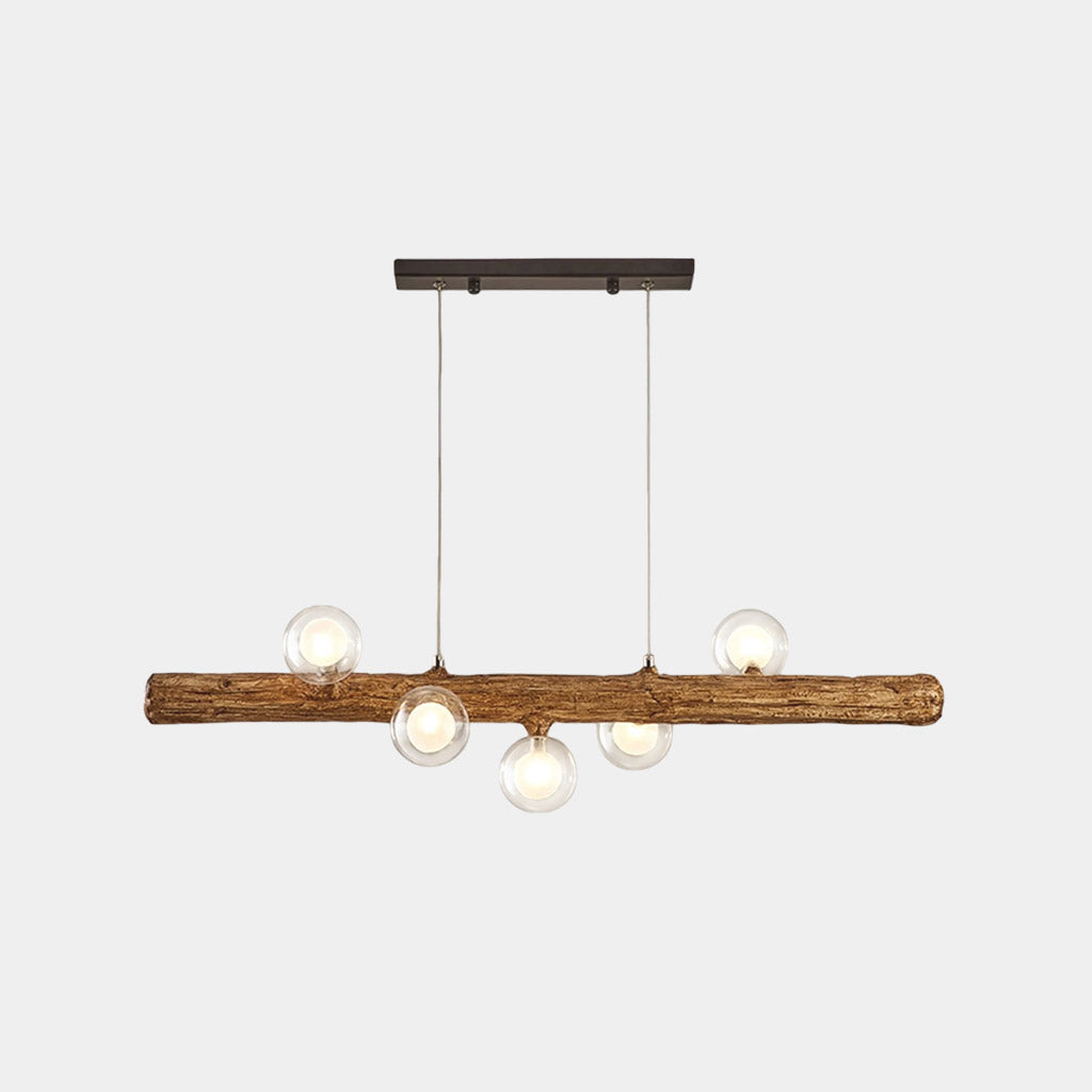 Vintage Tree Branch Linear Pendant Light with Glass Globes
