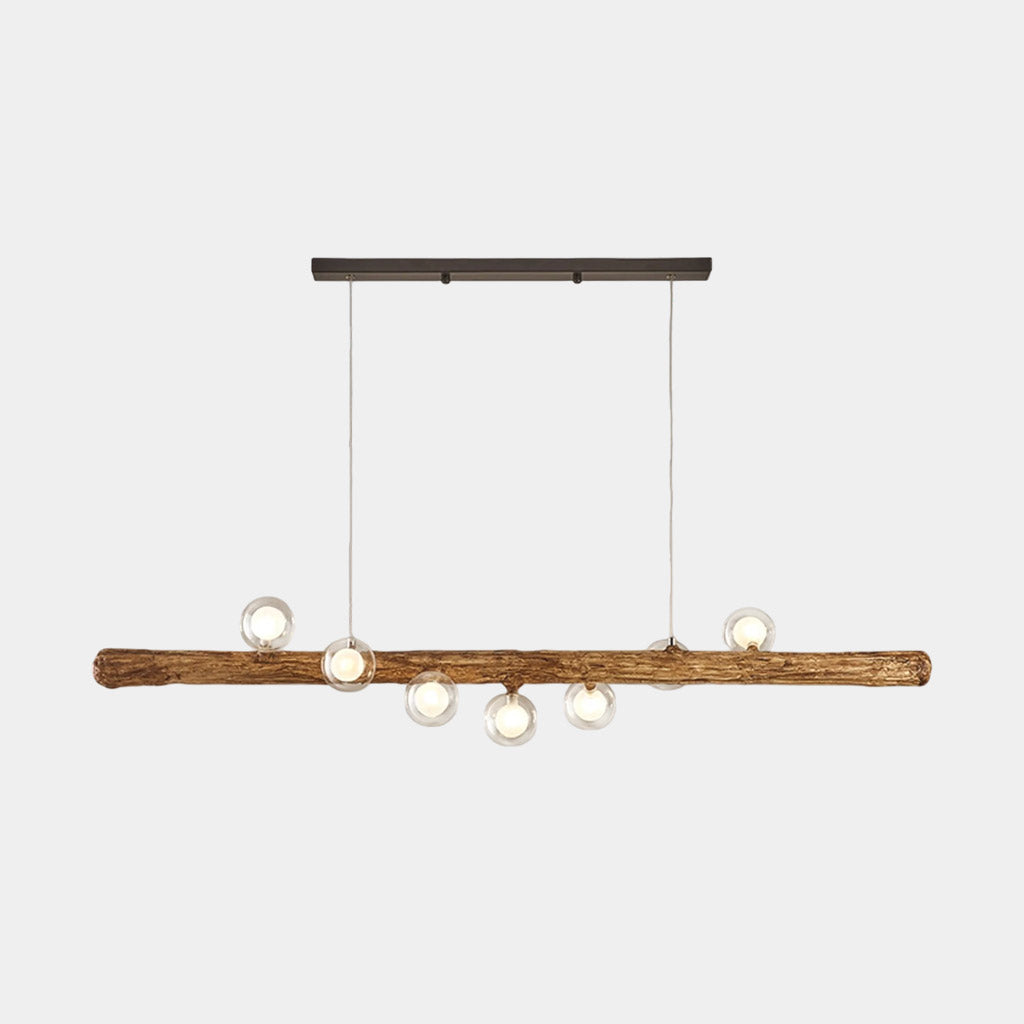 Vintage Tree Branch Linear Pendant Light with Glass Globes