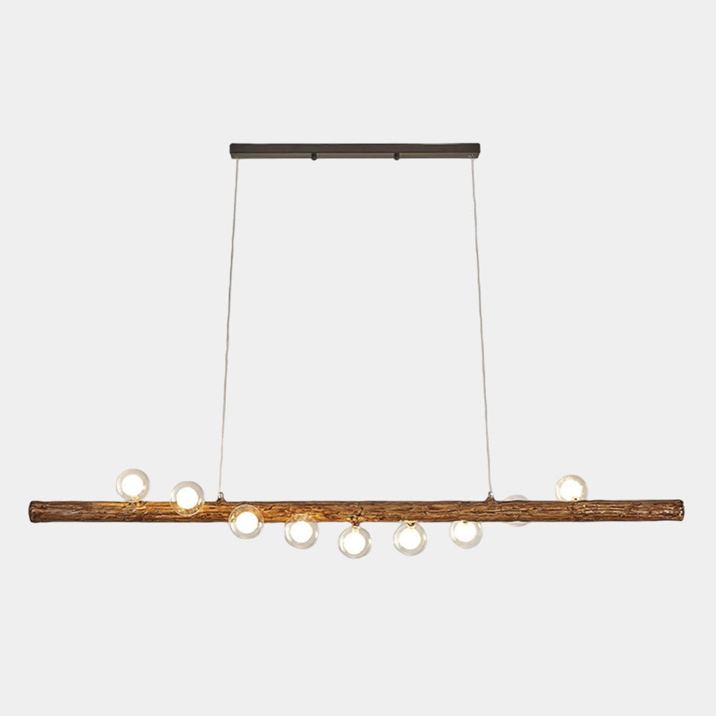Vintage Tree Branch Linear Pendant Light with Glass Globes