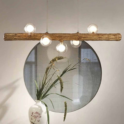 Vintage Tree Branch Linear Pendant Light with Glass Globes