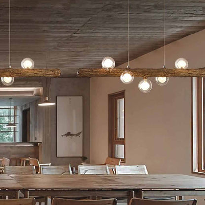 Vintage Tree Branch Linear Pendant Light with Glass Globes