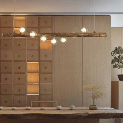 Vintage Tree Branch Linear Pendant Light with Glass Globes