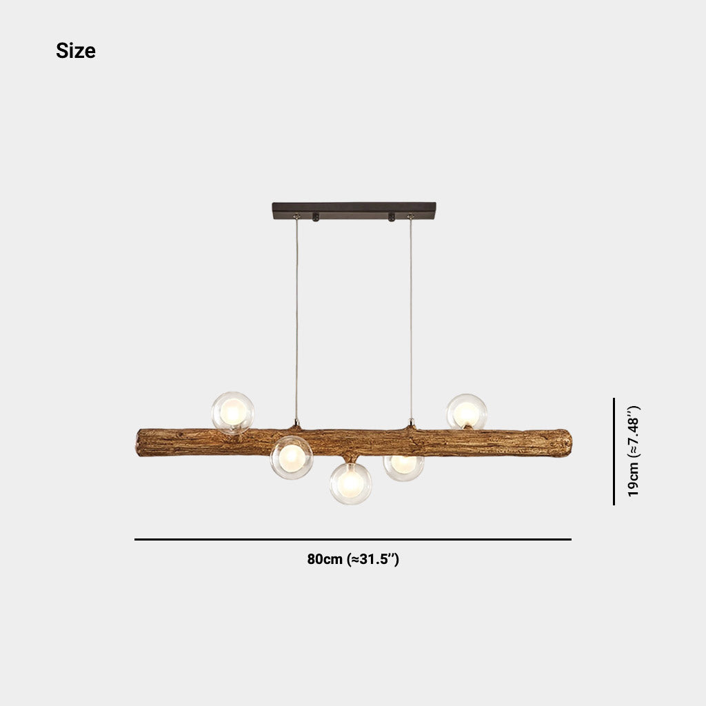 Vintage Tree Branch Linear Pendant Light with Glass Globes