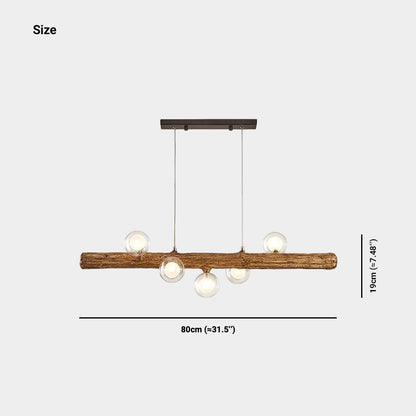 Vintage Tree Branch Linear Pendant Light with Glass Globes