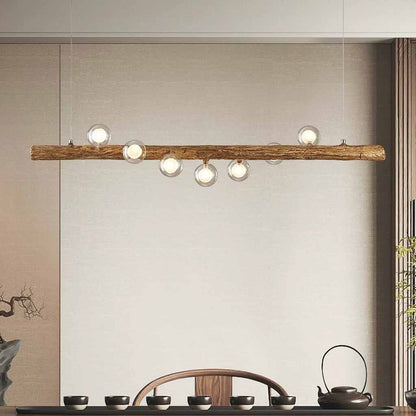 Vintage Tree Branch Linear Pendant Light with Glass Globes