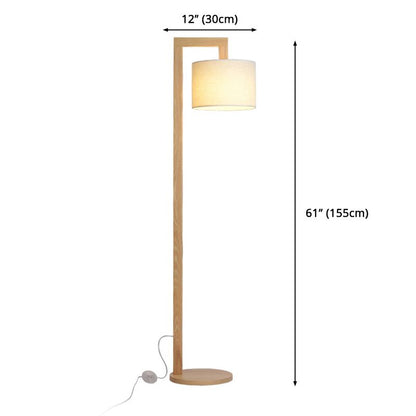 Ozawa Japanese Right Angle Arm Floor Lamp, Beige, Wood/Fabric