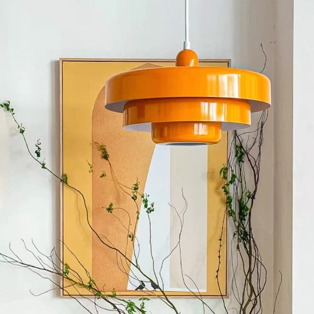 rainbow cake pendant over cafe table ambient lighting retro