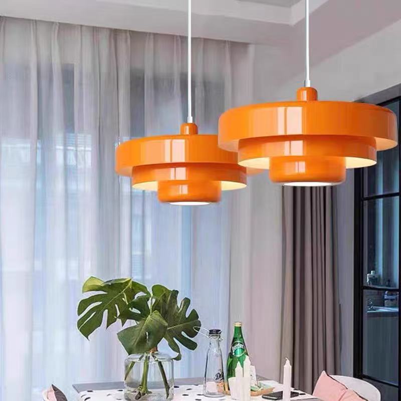 rainbow cake pendant over cafe table ambient lighting retro