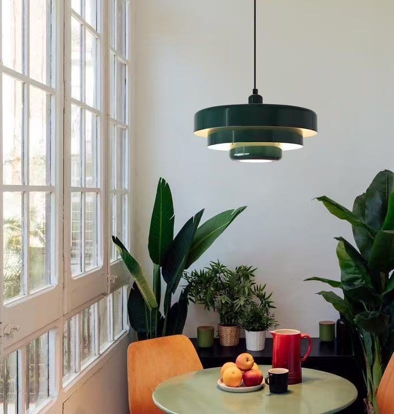 rainbow cake pendant over cafe table ambient lighting retro
